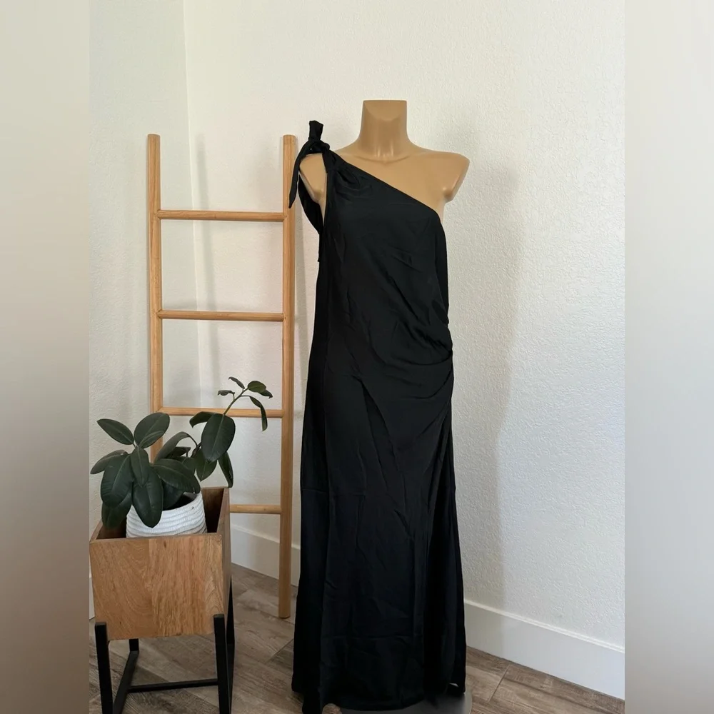 NWT Women's One Shoulder Midi Dress - A New Day Black - Picture 6 of 6